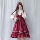 Crochet Lace Headpiece / Long-sleeve Ruffled A-line Dress