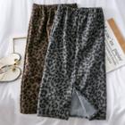 Leopard-print Woolen Pencil Skirt