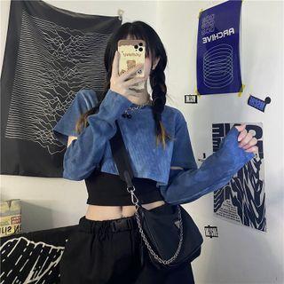 Set Of 2: Cut-out Cropped Top + Plain Camisole