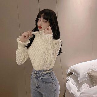 Mock-neck Lettuce Edge Lace Top