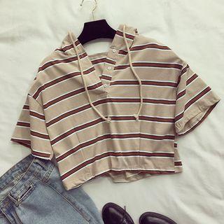 Striped Hooded Short-sleeve Crop Top