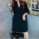 Elbow-sleeve Mini A-line Blazer Dress Black - One Size