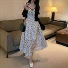 Spaghetti Strap Floral Print A-line Dress / Cropped Cardigan / Set