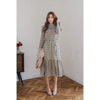 Mock-neck A-line Dress With Sash