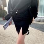 Shirred Slit-hem Pencil Skirt