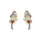 Fashion Cute Plated Gold Enamel Cat Stud Earrings With Cubic Zirconia Golden - One Size