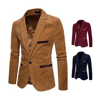 Contrast Trim Corduroy Single-button Blazer
