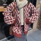 Diamond Pattern Open-front Cardigan