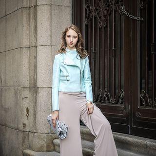 Reversible Faux Leather Zip Cropped Jacket