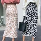 Knitted Leopard Midi Skirt