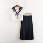 Set: Sailor Collar Top + Ribbon Bow Tie / Pleated Skirt