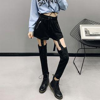 Patchwork Buckled Drawstring-hem Jogger Pants