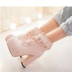 Frill Trim Lace-up Chunky Heel Short Boots (lolita & Cosplay)