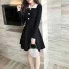 Knit Long Sleeve Collared Mini A-line Dress