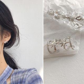 925 Sterling Silver Rhinestone Star Earring E188 - Silver - One Size