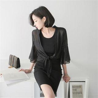 Elbow-sleeve Glittered Chiffon Cardigan