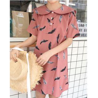 Sailor Collar Feather Print Short-sleeve Dress