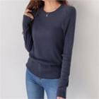 Round-neck Wool Blend Ribbed Knit Top
