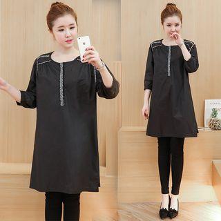 Embroidered Trim 3/4-sleeve Dress