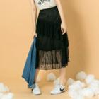 Ruffle Lace Midi Skirt
