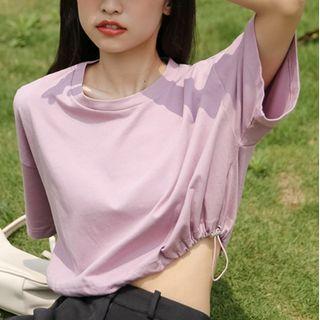 Drawstring Hem Short-sleeve Cropped Top