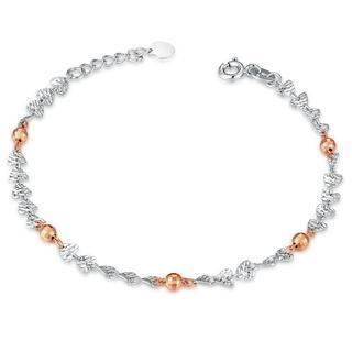 14k Italian Rose And White Gold Heart And Bead Diamond-cut Bracelet (6.5), Women Jewelry In Gift Box