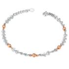 14k Italian Rose And White Gold Heart And Bead Diamond-cut Bracelet (6.5), Women Jewelry In Gift Box
