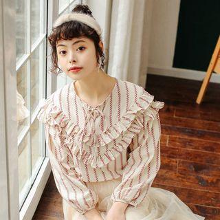 Long-sleeved Loose-fit Striped Frill Blouse