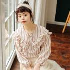 Long-sleeved Loose-fit Striped Frill Blouse