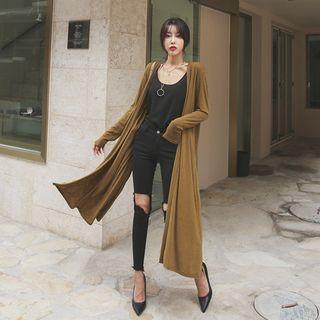 Open-front Slit-back Maxi Cardigan