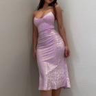 Spaghetti Strap Floral Print Open-back Bodycon Dress