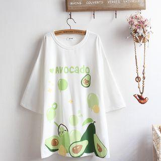 Elbow-sleeve Avocado Print T-shirt White - One Size