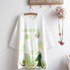 Elbow-sleeve Avocado Print T-shirt White - One Size