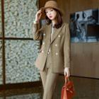 Plaid Double-breasted Blazer / Straight Leg Dress Pants / Shirt