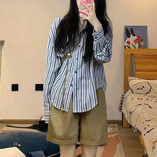 Striped Shirt / Wild- Leg Shorts