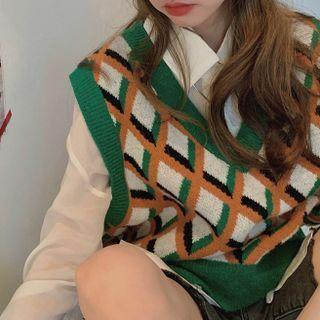 Argyle Knit Vest Green & Green - One Size