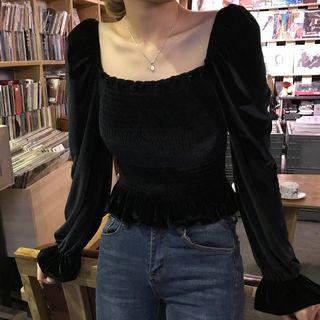 Square Neck Blouse Black - One Size