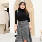 Asymmetric Plaid Midi A-line Skirt