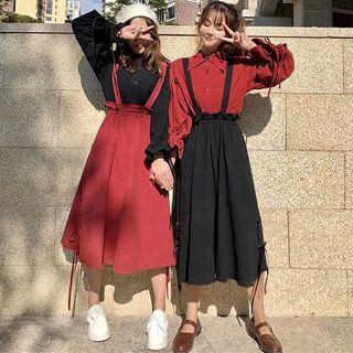 Puff Sleeve Shirt / Suspender Skirt / Set