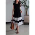 Cap-sleeve Color-block Maxi Dress