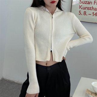 Long-sleeve Zip Ribbed Knit Top