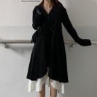 Long-sleeve Buttoned Irregular A-line Midi Dress Black - One Size