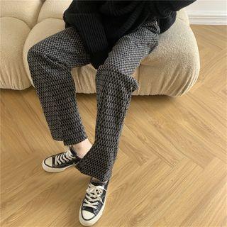 Plain Sweater / High-waist Slit Straight Leg Pants