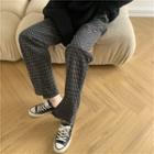 Plain Sweater / High-waist Slit Straight Leg Pants