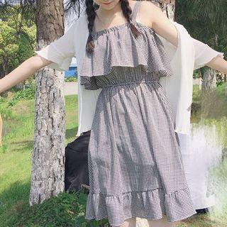 Sleeveless Midi Plaid A-line Dress