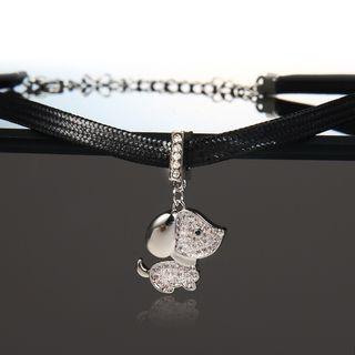 Rhinestone Dog Choker Dog - Silver - One Size