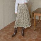Crinkled Leopard Long Velvet Skirt Cream - One Size