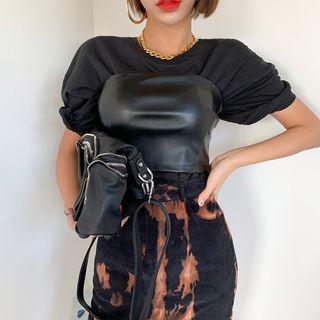 Zip-back Faux-leather Tube Top