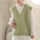 Plain Blouse / Knit V-neck Vest