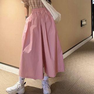 Wide-leg Pants / Short-sleeve Plaid Top